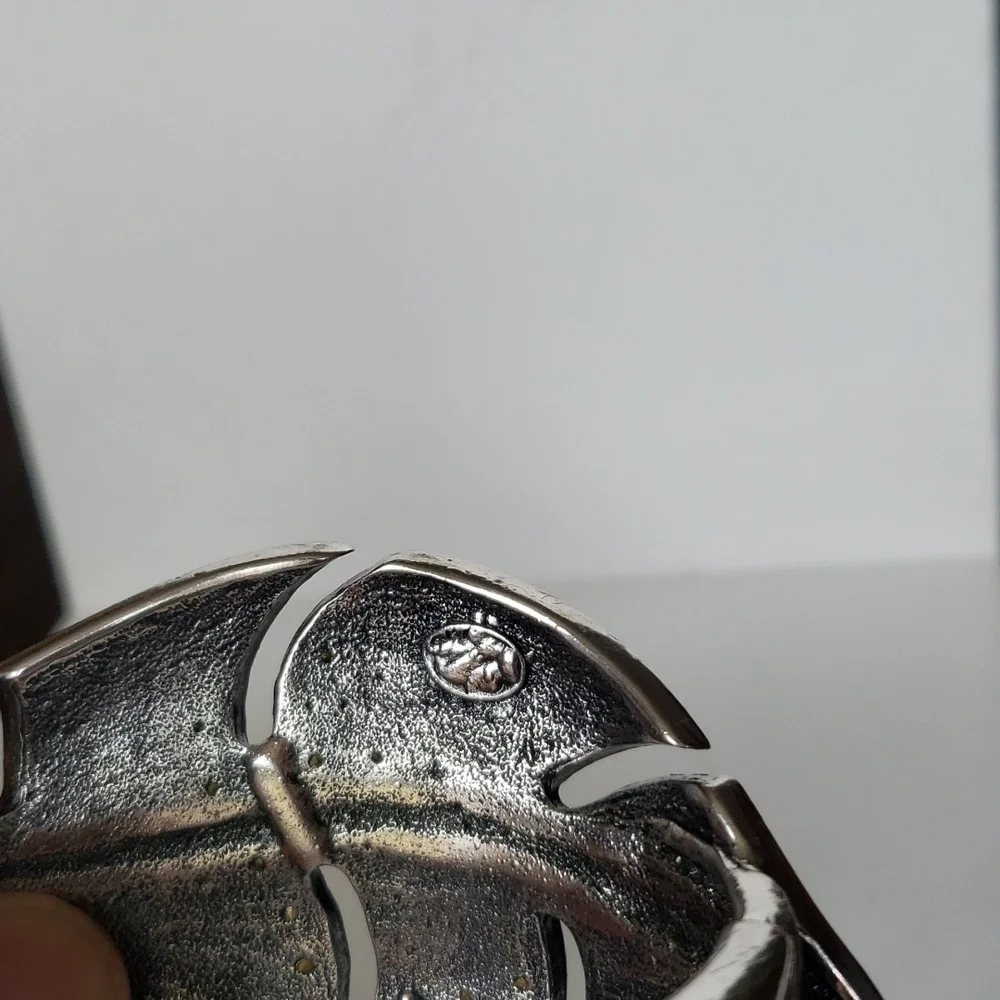 Silver Tone Jewel Encrusted Leaf Hinged  Bracelet